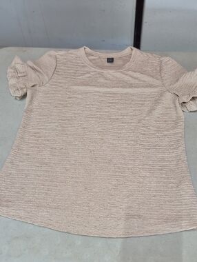SHEIN Textured Short Sleeve Tee in Light Beige with Ruffle Sleeves
